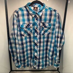 Southpole Shirt Kid XL (18-20) Blue Plaid Button Front Long Sleeve Boy